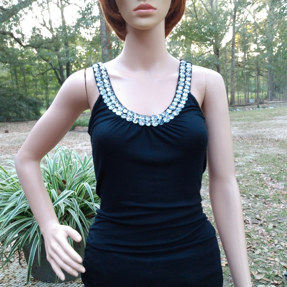EUC "Body Central" black tank w/embellishments